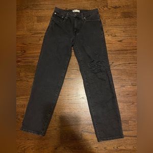 Madewell Mid Rise Perfect Vintage Straight Jean Black Distressed 26
